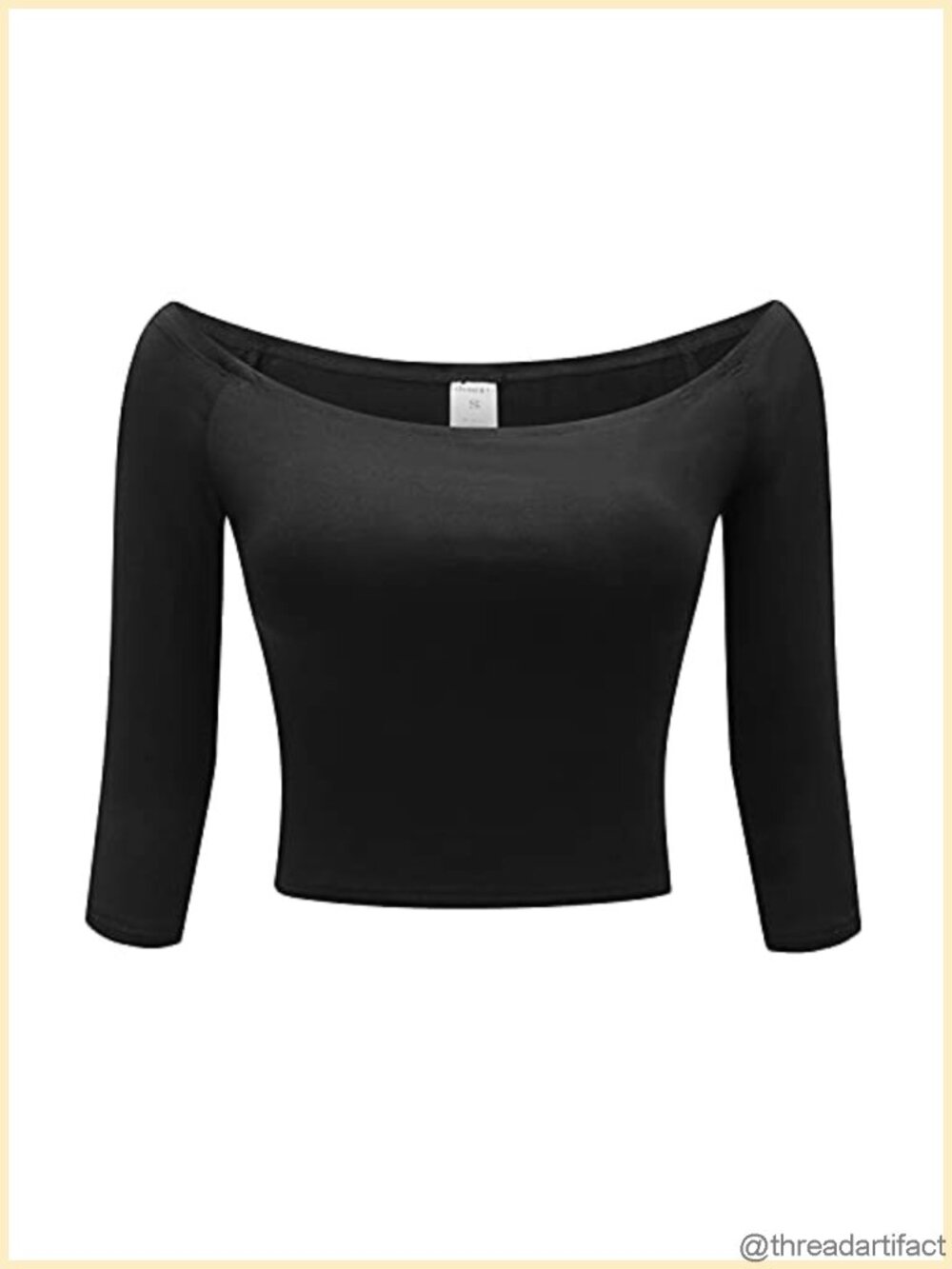 Off Shoulder 3/4 Sleeve Crop Top Comfy Stretch Layer Shirt